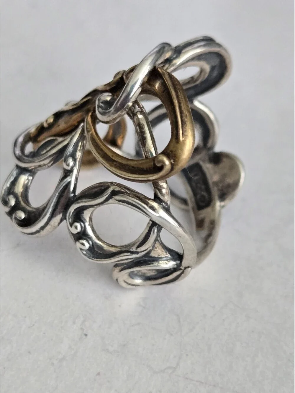 Carolyn Pollack Sterling Silver and Brass Scroll Ring Size 7